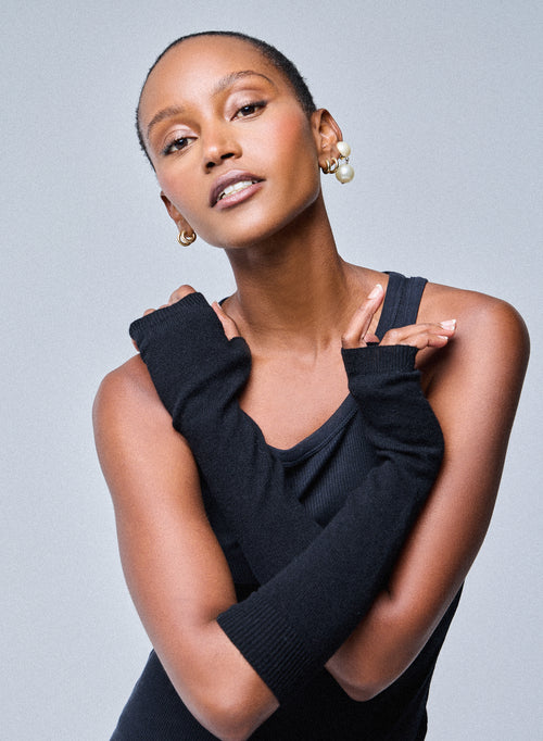 Schwarze Kaschmir-Fäustlinge - MAJESTIC FILATURES