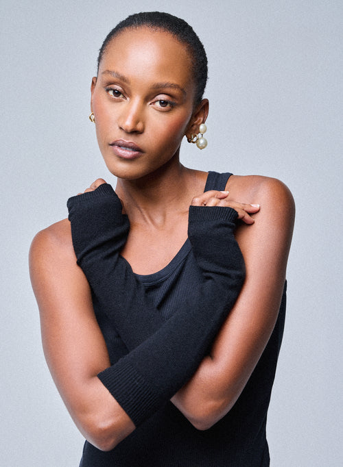 Schwarze Kaschmir-Fäustlinge - MAJESTIC FILATURES