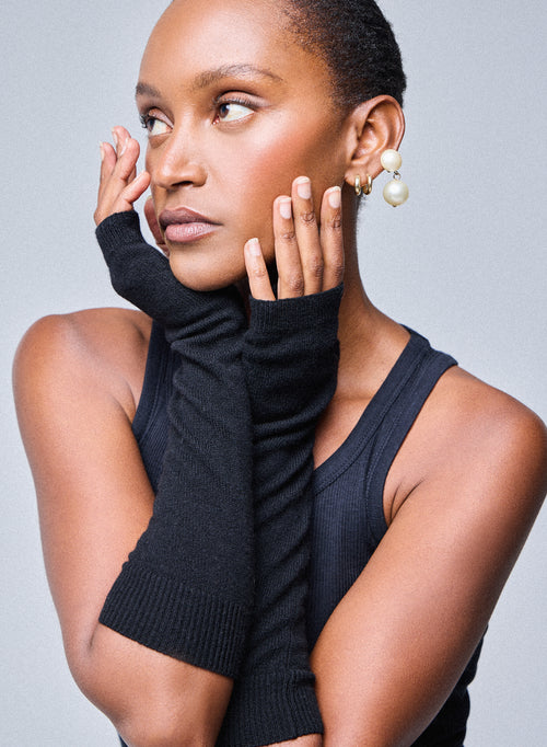 Schwarze Kaschmir-Fäustlinge - MAJESTIC FILATURES