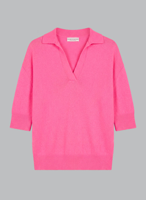 Polohemd mit Ellbogenärmeln aus Kaschmir in Rosa - MAJESTIC FILATURES