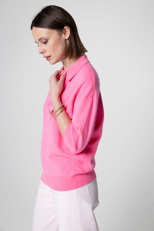 Polohemd mit Ellbogenärmeln aus Kaschmir in Rosa - MAJESTIC FILATURES