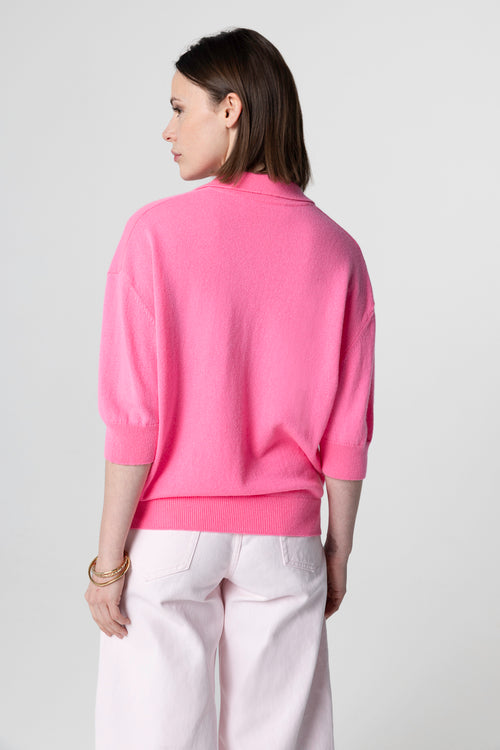 Polo Rose Manches Coudes en Cachemire - MAJESTIC FILATURES