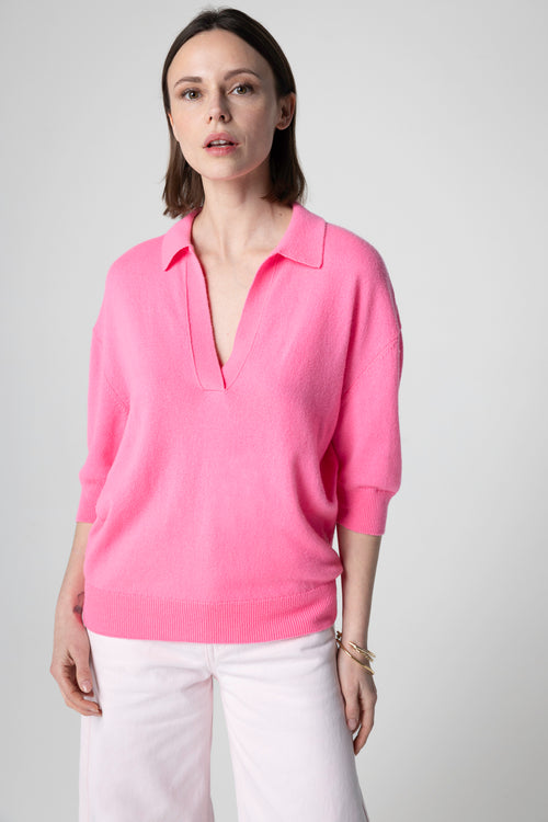 Polo Rose Manches Coudes en Cachemire - MAJESTIC FILATURES