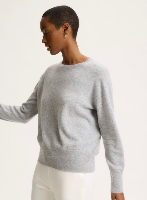 Pull Gris Col Rond Manches Longues - MAJESTIC FILATURES