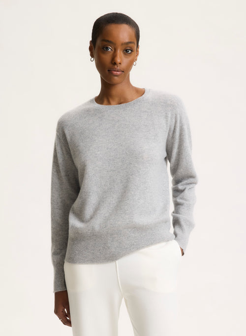 Pull Gris Col Rond Manches Longues - MAJESTIC FILATURES