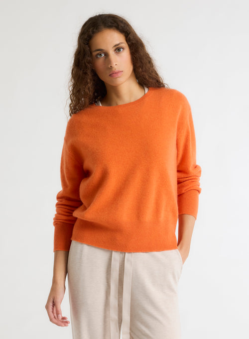 Pull orange Col Rond Manches Longues - MAJESTIC FILATURES