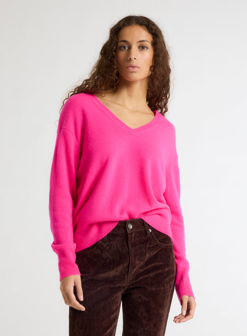 Pull Rose Col V Manches Longues - MAJESTIC FILATURES