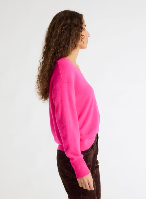 Pull Rose Col V Manches Longues - MAJESTIC FILATURES