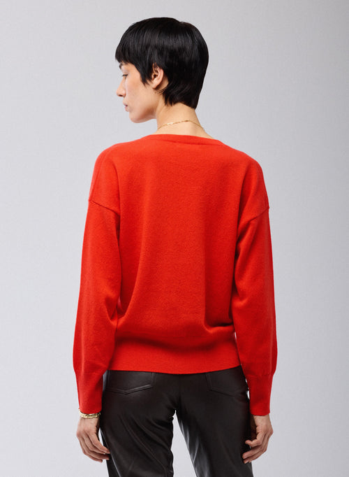 Roter Pullover mit V-Ausschnitt und langen Ärmeln aus Kaschmir - MAJESTIC FILATURES