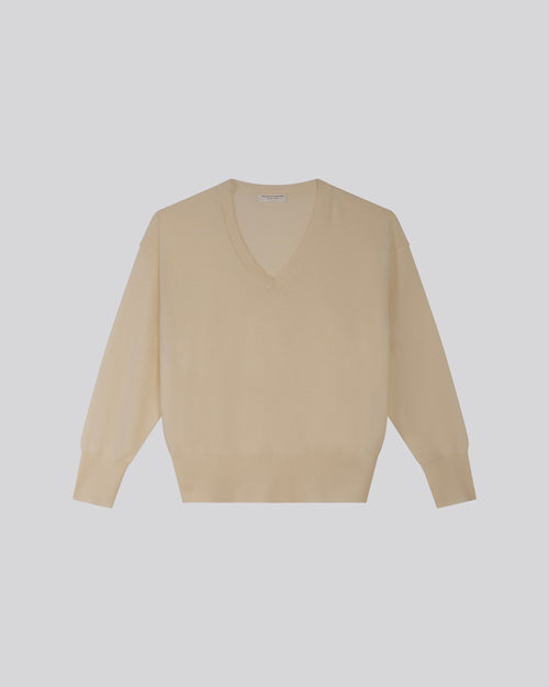 Weißer Pullover mit V-Ausschnitt und langen Ärmeln aus Kaschmir - MAJESTIC FILATURES