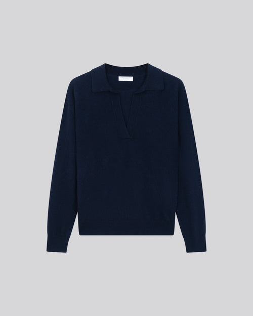 Marineblauer Pullover mit Polokragen - MAJESTIC FILATURES