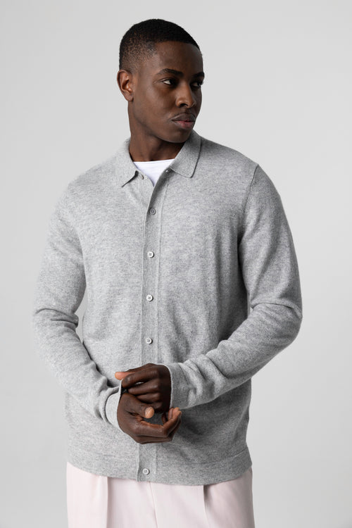 Gilet Gris Col Chemise Manches Longues en Cachemire - MAJESTIC FILATURES