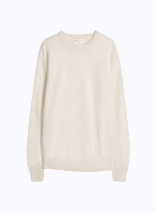 Pull Blanc Col Rond Manches Longues - MAJESTIC FILATURES