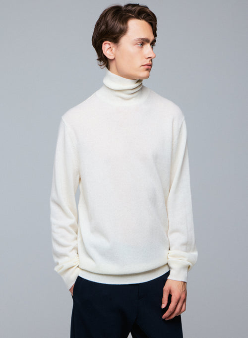 Pull Blanc Col Roulé Manches Longues en Cachemire - MAJESTIC FILATURES