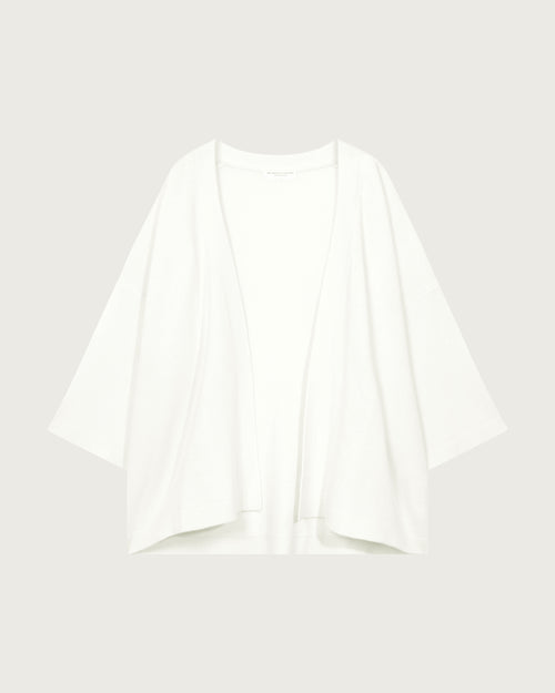 Weiße Strickjacke mit langärmeligem Schalkragen aus Merinowolle - MAJESTIC FILATURES