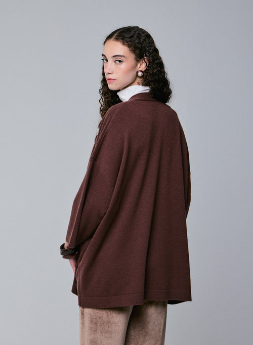 Braune Strickjacke mit langärmeligem Schalkragen aus Merinowolle - MAJESTIC FILATURES