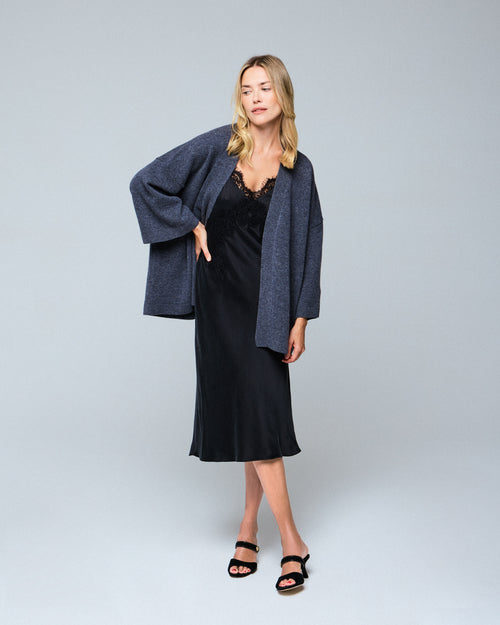 Graue Strickjacke mit langärmeligem Schalkragen aus Merinowolle - MAJESTIC FILATURES