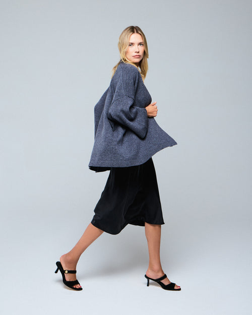 Gilet Gris Col Châle Manches Longues en Laine merinos - MAJESTIC FILATURES