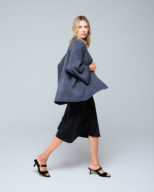 Graue Strickjacke mit langärmeligem Schalkragen aus Merinowolle - MAJESTIC FILATURES