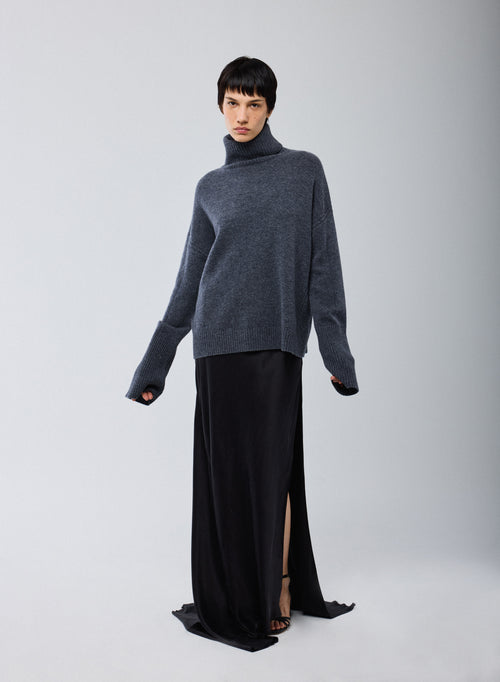 Pull Gris Col Roulé Manches Longues en Laine merinos - MAJESTIC FILATURES