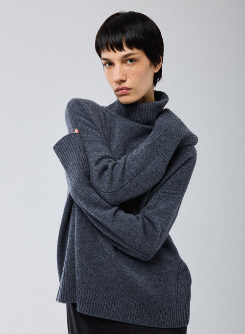 Pull Gris Col Roulé Manches Longues en Laine merinos - MAJESTIC FILATURES