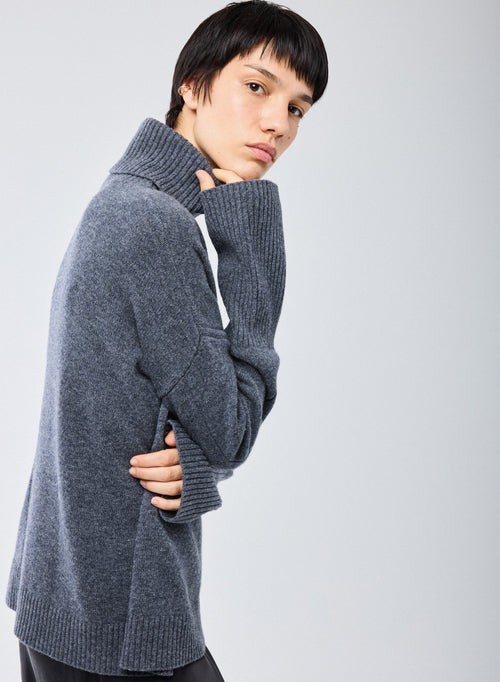 Pull Gris Col Roulé Manches Longues en Laine merinos - MAJESTIC FILATURES