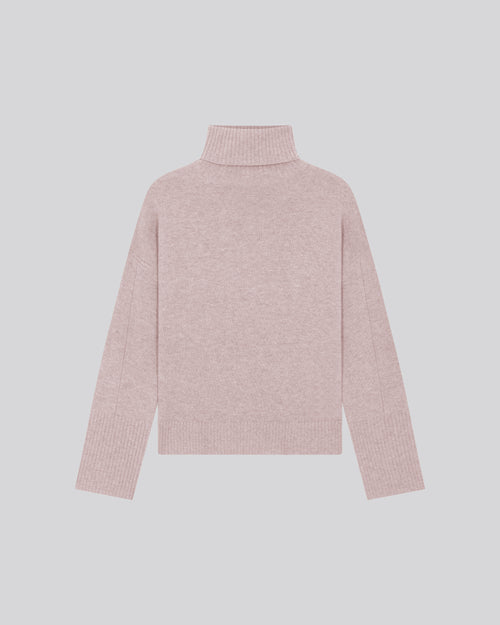Pull Beige Col Roulé Manches Longues en Laine merinos - MAJESTIC FILATURES