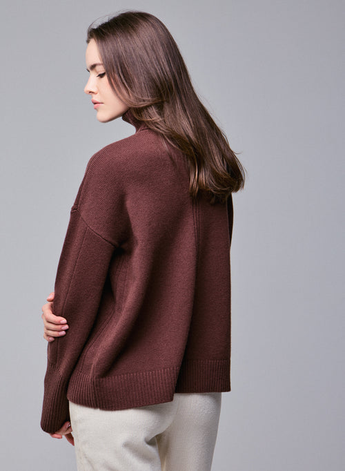 Brauner langärmeliger Rollkragenpullover aus Merinowolle - MAJESTIC FILATURES