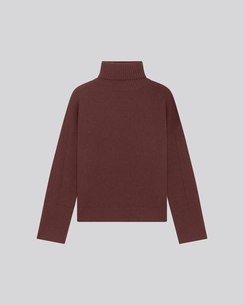 Brauner langärmeliger Rollkragenpullover aus Merinowolle - MAJESTIC FILATURES
