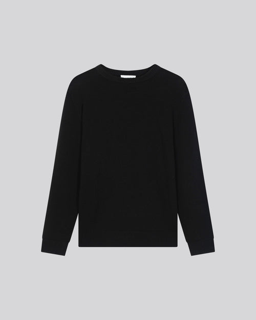 Schwarzer langärmeliger Pullover aus Merinowolle mit Rundhalsausschnitt - MAJESTIC FILATURES