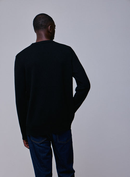 Schwarzer langärmeliger Pullover aus Merinowolle mit Rundhalsausschnitt - MAJESTIC FILATURES