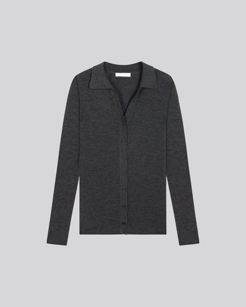 Grauer Pullover Langarmshirt aus Merinowolle - MAJESTIC FILATURES