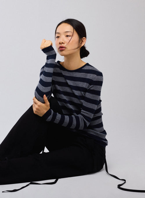 Pull Marine Col Rond Manches Longues en Laine merinos - MAJESTIC FILATURES