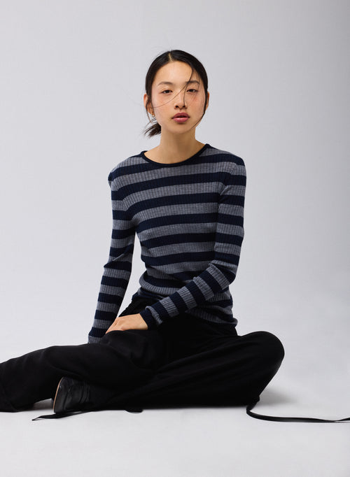Pull Marine Col Rond Manches Longues en Laine merinos - MAJESTIC FILATURES