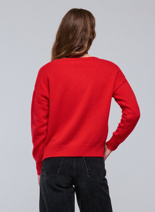 Pull Orange Col V Manches Longues en Laine / Cachemire - MAJESTIC FILATURES