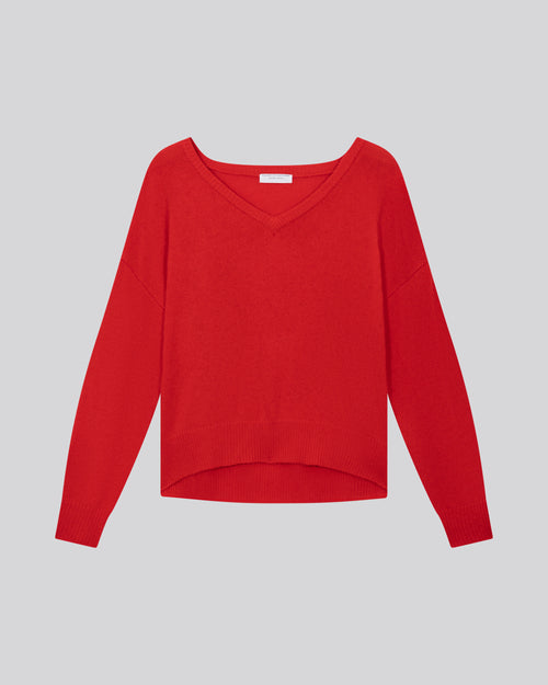 Pull Orange Col V Manches Longues en Laine / Cachemire - MAJESTIC FILATURES