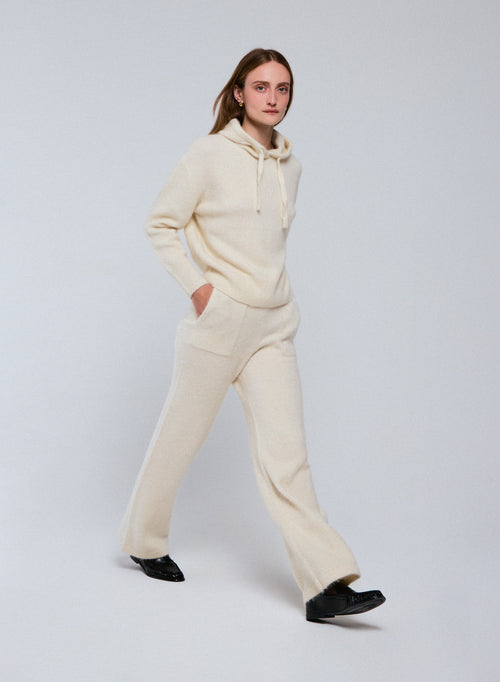 Pull Blanc Capuche Manches Longues en Alpaga / Polyamide / Elasthanne - MAJESTIC FILATURES