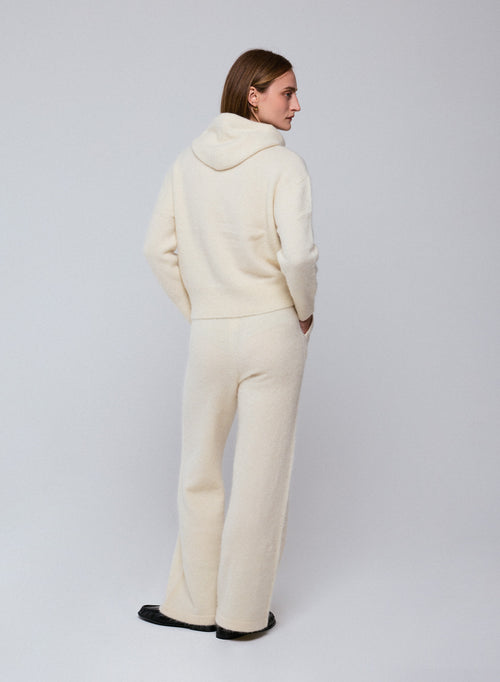 Pull Blanc Capuche Manches Longues en Alpaga / Polyamide / Elasthanne - MAJESTIC FILATURES