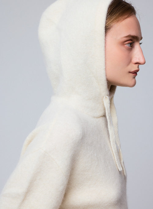 Pull Blanc Capuche Manches Longues en Alpaga / Polyamide / Elasthanne - MAJESTIC FILATURES