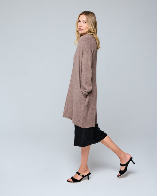 Beige Strickjacke mit langärmeligem Schalkragen aus Wolle / Fuchs / Polyamid - MAJESTIC FILATURES