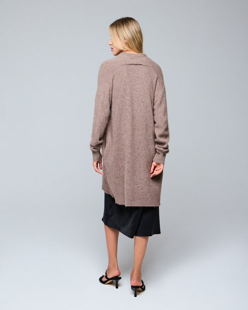 Beige Strickjacke mit langärmeligem Schalkragen aus Wolle / Fuchs / Polyamid - MAJESTIC FILATURES