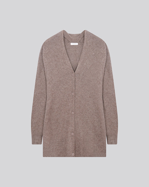 Beige Strickjacke mit langärmeligem Schalkragen aus Wolle / Fuchs / Polyamid - MAJESTIC FILATURES