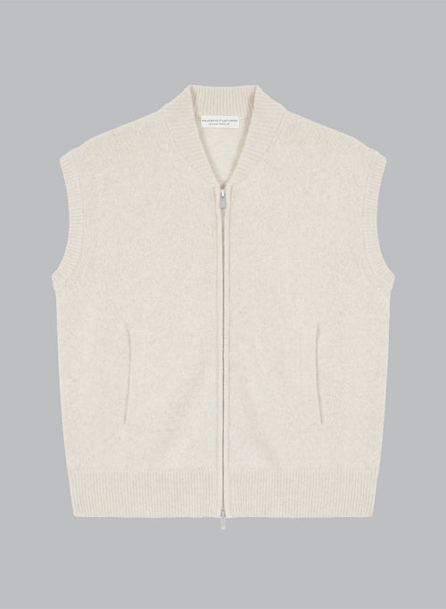Ärmellose Strickjacke in Ecru mit Rundhalsausschnitt aus Wolle / Fuchs / Polyamid - MAJESTIC FILATURES