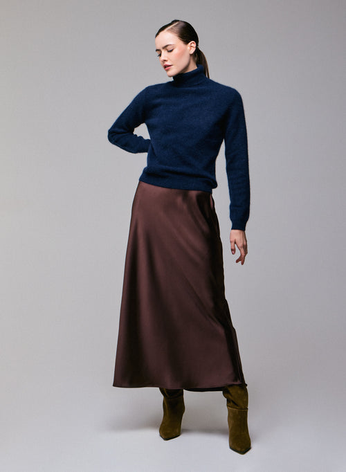 Pull Marine Col Roulé Manches Longues en Laine / Fox / Polyamide - MAJESTIC FILATURES