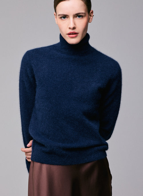 Pull Marine Col Roulé Manches Longues en Laine / Fox / Polyamide - MAJESTIC FILATURES