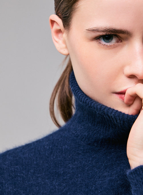 Pull Marine Col Roulé Manches Longues en Laine / Fox / Polyamide - MAJESTIC FILATURES