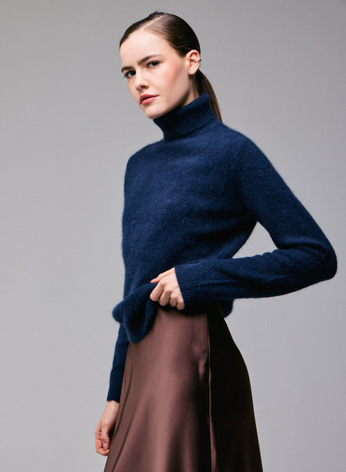 Pull Marine Col Roulé Manches Longues en Laine / Fox / Polyamide - MAJESTIC FILATURES