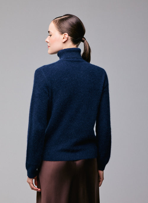 Pull Marine Col Roulé Manches Longues en Laine / Fox / Polyamide - MAJESTIC FILATURES