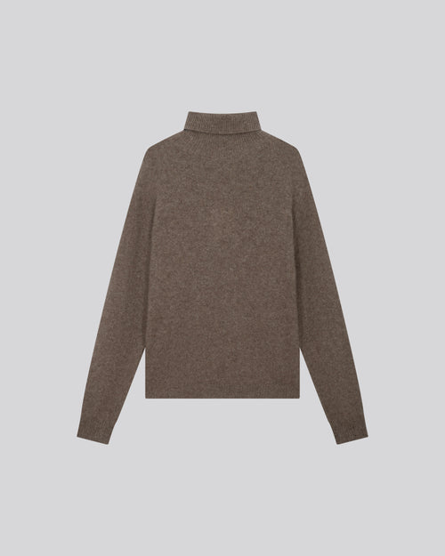 Beige Rollkragenpullover mit langen Ärmeln aus Wolle / Fuchs / Polyamid - MAJESTIC FILATURES