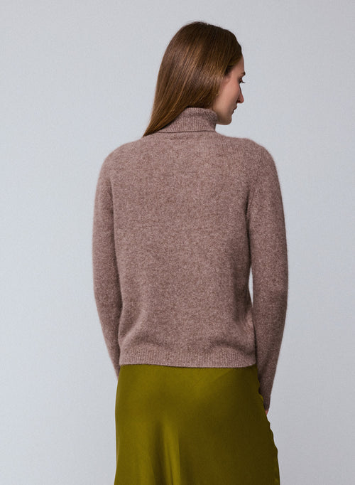 Beige Rollkragenpullover mit langen Ärmeln aus Wolle / Fuchs / Polyamid - MAJESTIC FILATURES